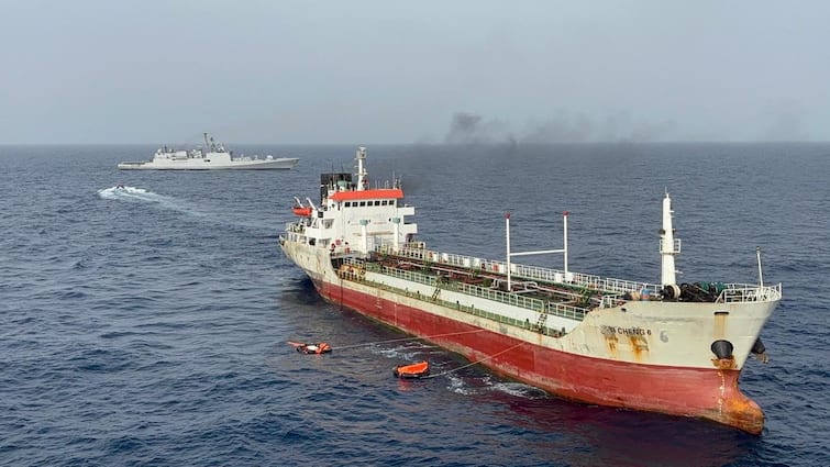 INS Tabar Battles Blaze On Oil Tanker With 14 Indians Onboard