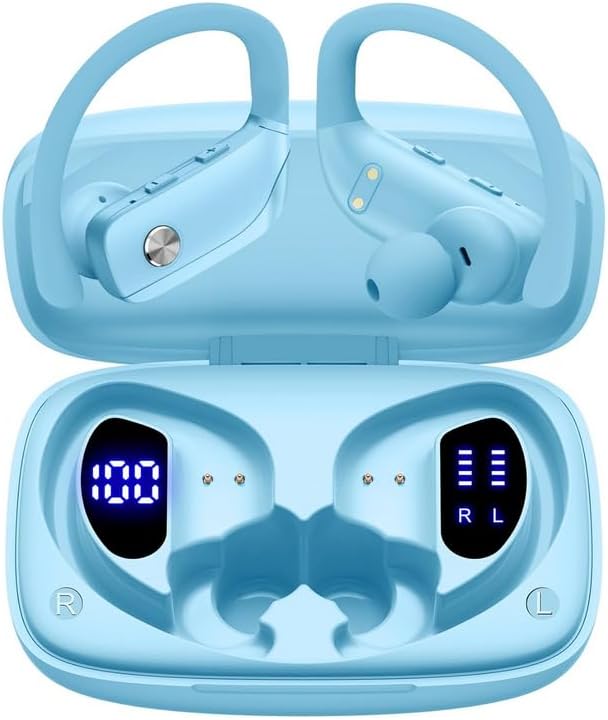 NDO Wireless Bluetooth Earhook Earbuds with Type-C Fast Charging, 13mm Dynamic Drivers, IPX5 Waterproof, Wireless Over-Ear Headphones for Travel, Workouts, and Commuting