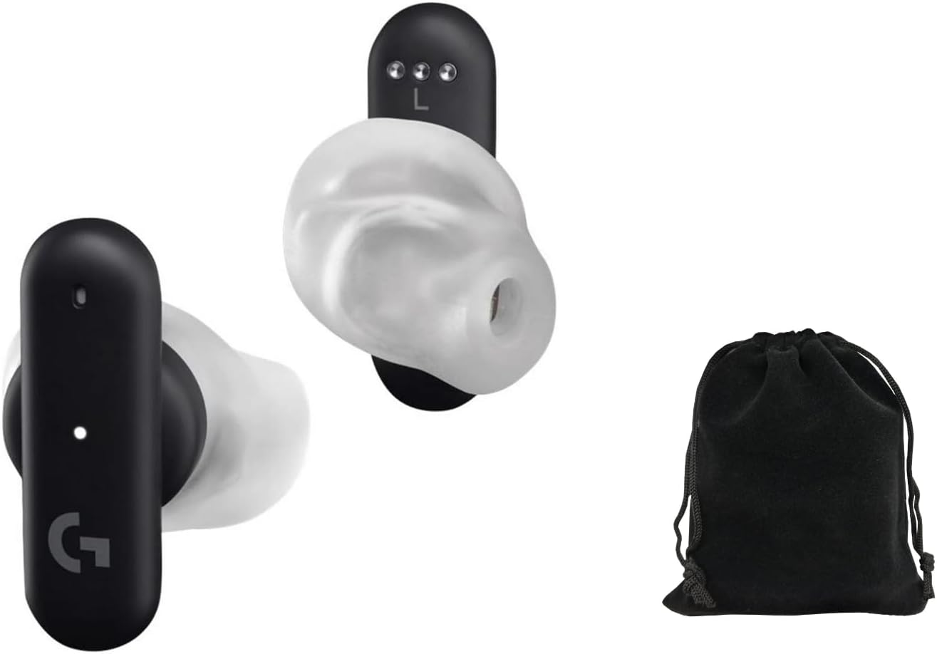 Logitech G FITS True Wireless Gaming Earbuds, Lightspeed + Bluetooth, Custom Molded Fit, Dual Beamforming Mics, Noise Cancellation, 22h Battery, PC, Mac, PS5, PS4, Nintendo Switch, Black, W/Pouch