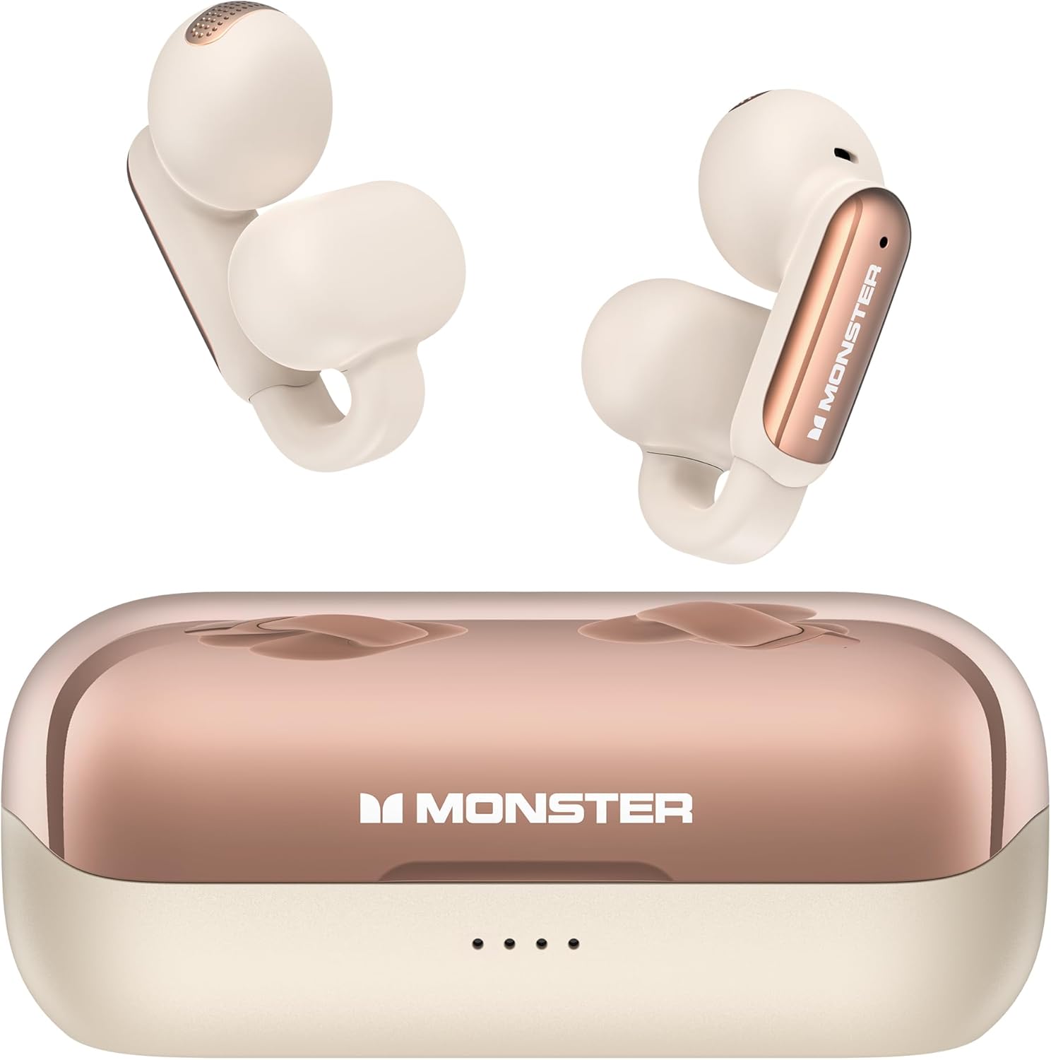 Monster Open AC601 Wireless Earbuds, Crystal Clear Call, USB-C Charging, Bluetooth 5.4 Open Earphones with ENC, IPX5 Waterproof Wireless Clip-on Earbud, 32H Playtime Earbuds (White)