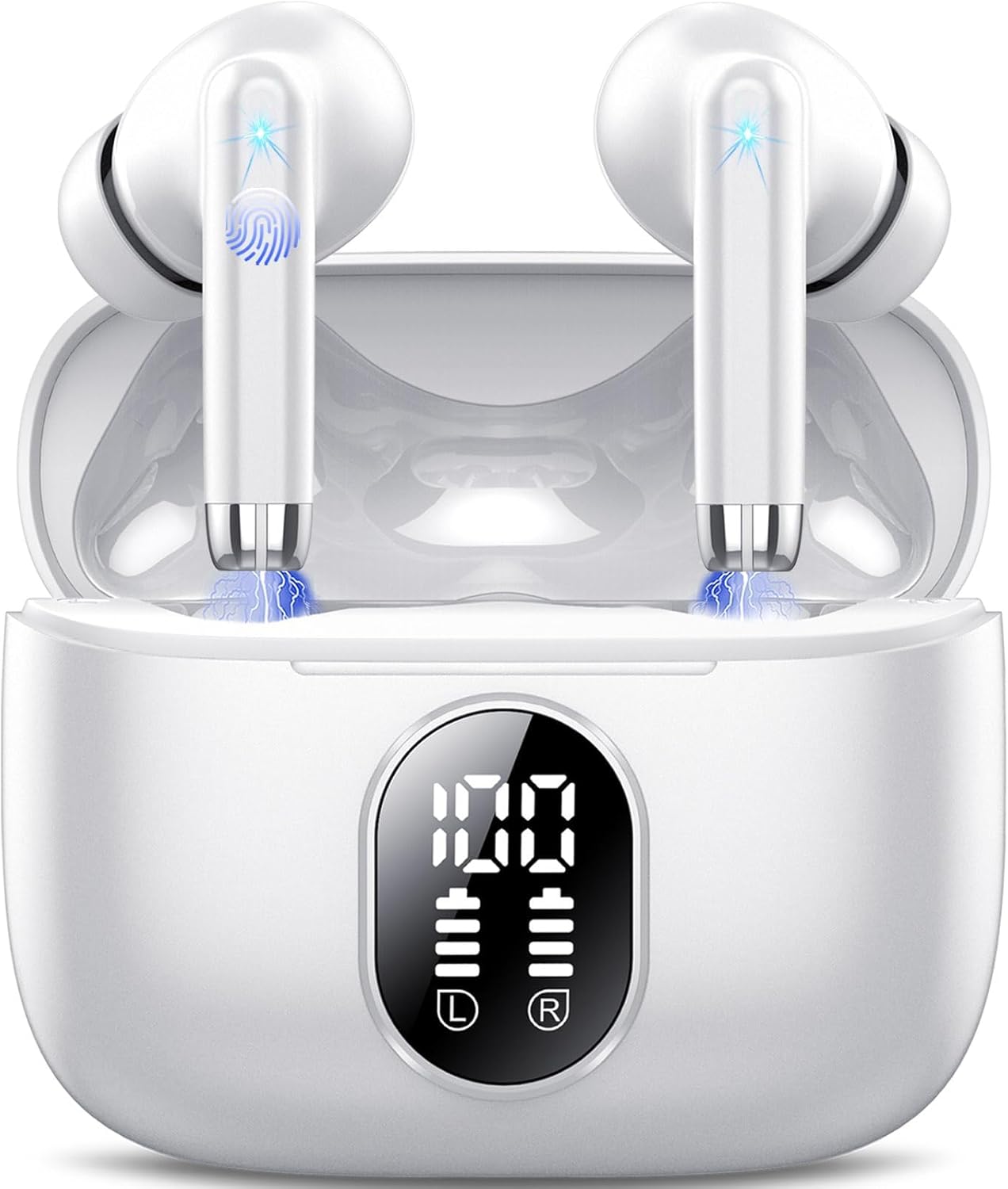 Wireless Earbuds, 2025 New Bluetooth 5.4 Headphones HiFi Stereo with 4 ENC Mic, 40H Mini Ear Buds In-Ear Noise Cancelling Earbuds with LED Screen, Ultra Light USB-C Bluetooth Earphones for Android iOS