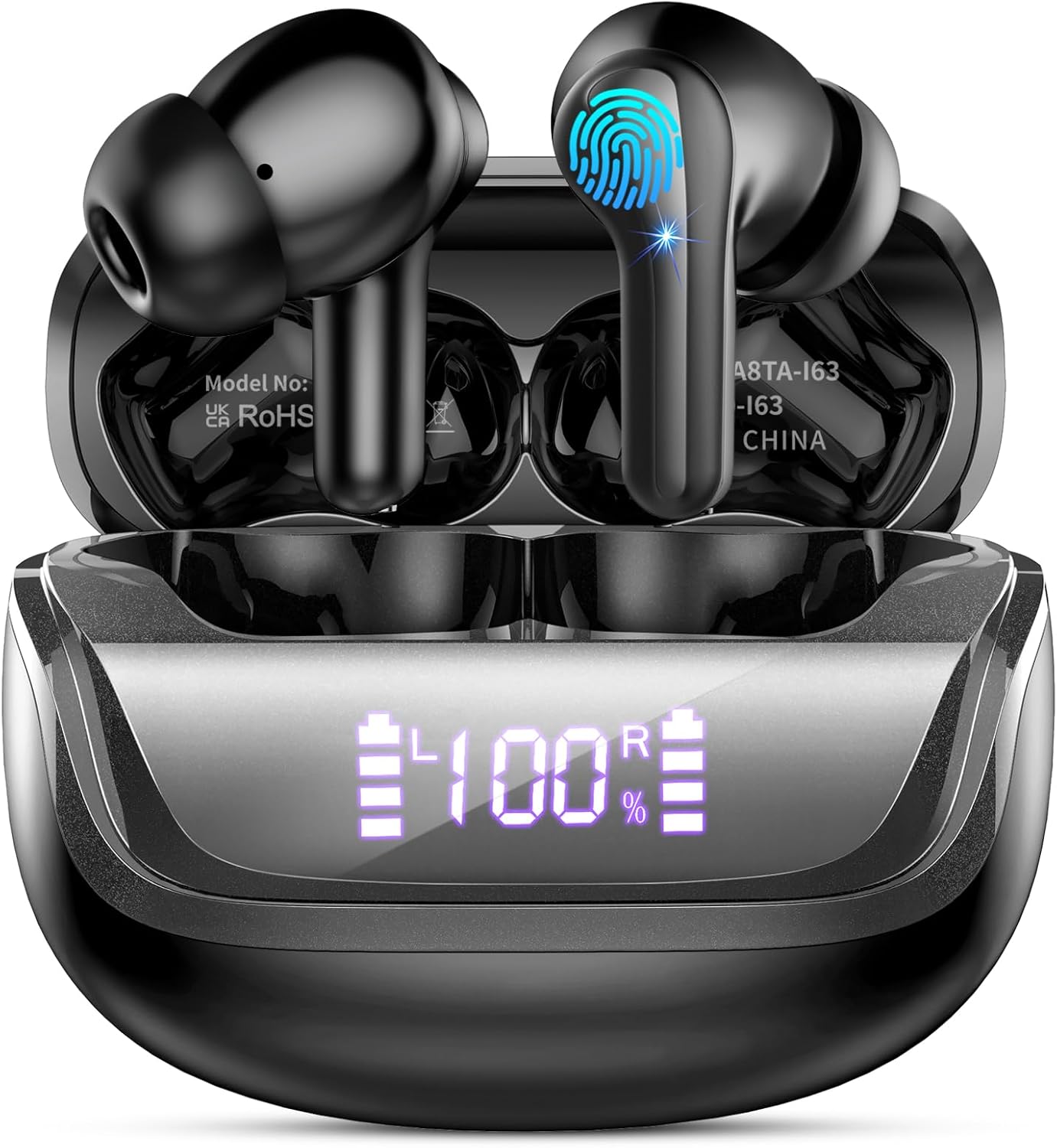 Wireless Earbuds Bluetooth 5.4 Headphones Noise Cancelling, 4 Microphone Bluetooth Ear Bud with Dynamic Drivers Stereo, Sports Earphones Wireless with LED Power Display for Laptop Pad Phones