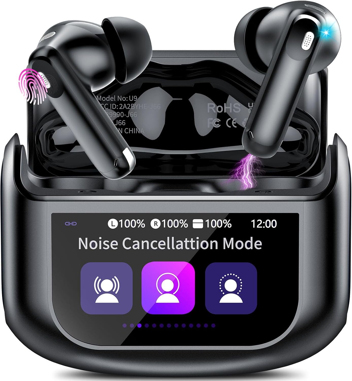 Wireless Earbuds, Bluetooth 5.4 Ear Buds with Multifunctional Touch Screen, 48H Bass Stereo Headphones with ANC/ENC Noise Cancelling/Transparency Mode, IPX7 Earphones with 5 EQ Modes for iOS Android