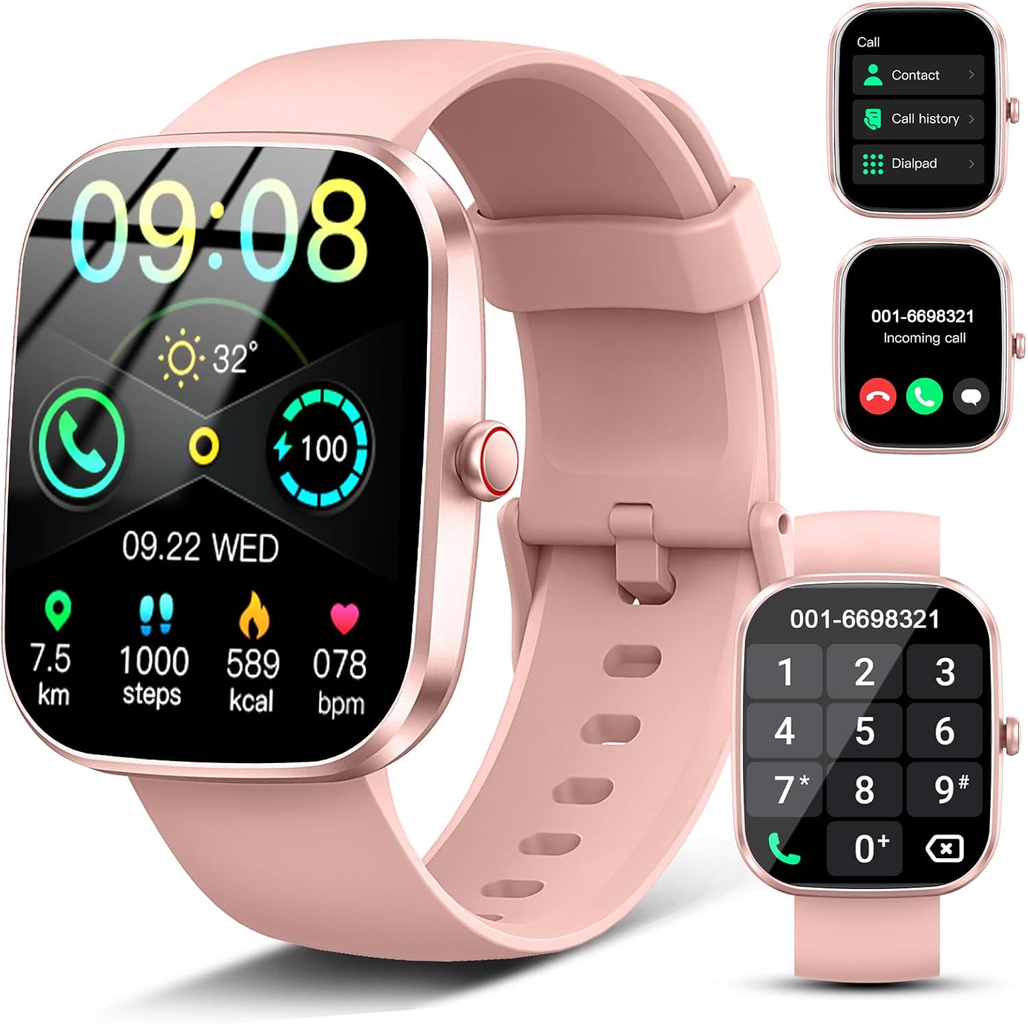 Smart Watch(Answer/Make Call), 1.91″ Smartwatch for Men Women, New Fitness Watch with 110+ Sport Modes, Fitness Activity Tracke with Pedometer/Sleep Monitor/Heart Rate/IP68 Waterproof, Pink