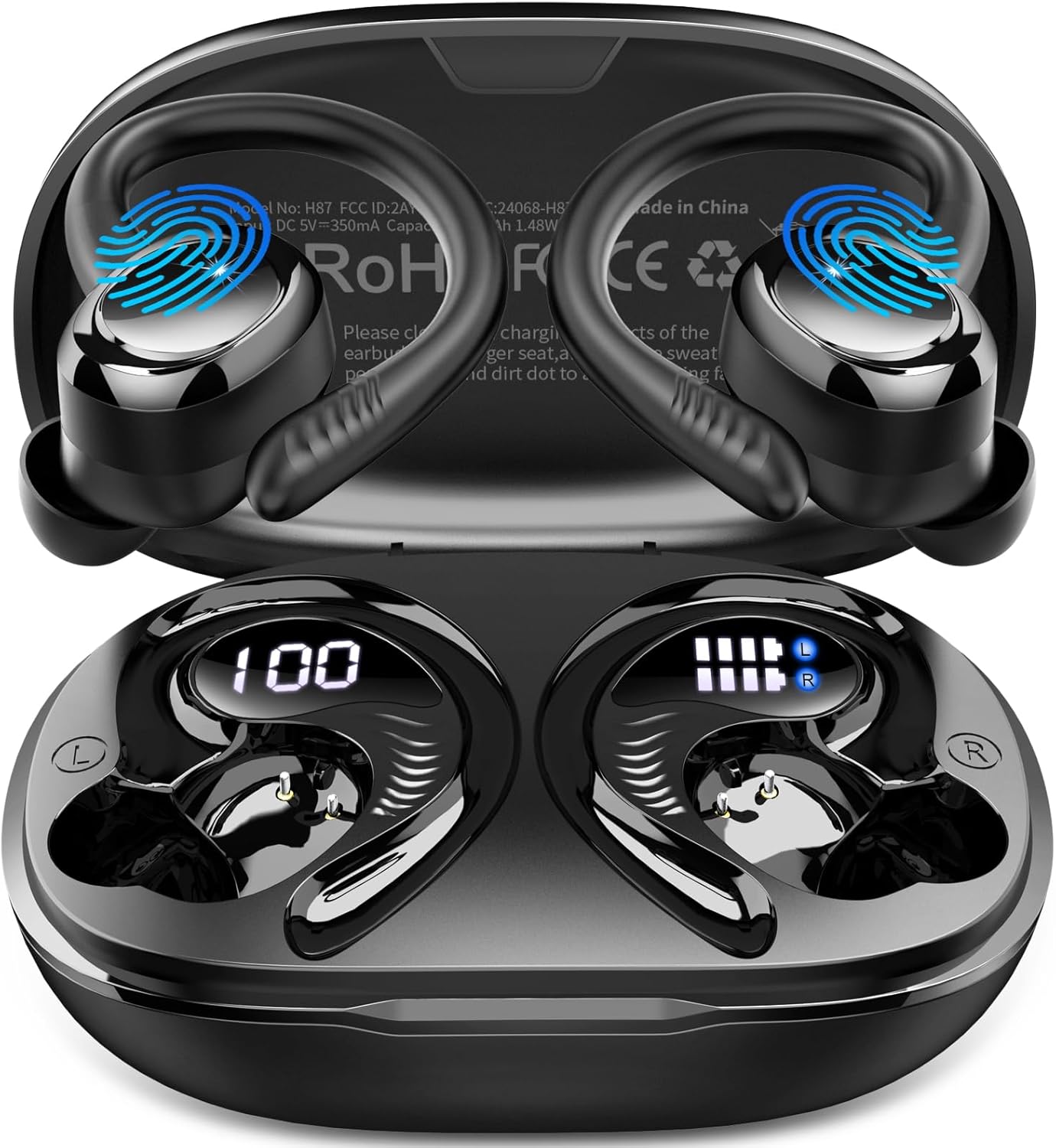 Wireless Earbuds Sport, 2025 Bluetooth 5.4 Headphones with Earhooks, 50H Stereo Deep Bass Over Ear Buds with 4 ENC Noise Canceling Mics, IP7 Waterproof Earphones for Running Workout Gym (Android/iOS)