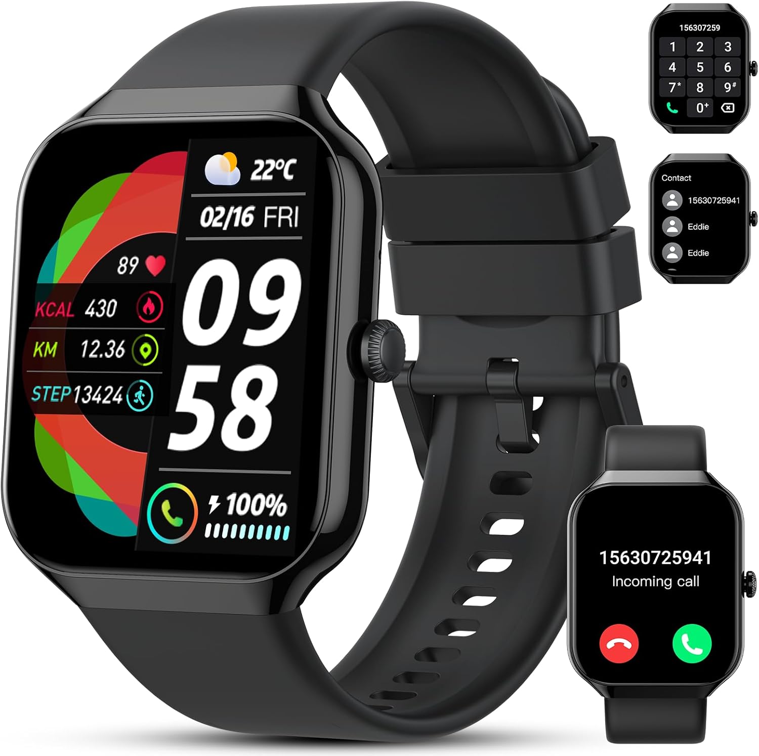 Smart Watch(Answer/Make Call), 1.96″ HD Smartwatch for Men Women, 2025 Fitness Watch with 110+ Sport Modes/Heart Rate/Sleep Monitor/Pedometer, IP68 Waterproof Fitness Activity Tracker for Android iOS