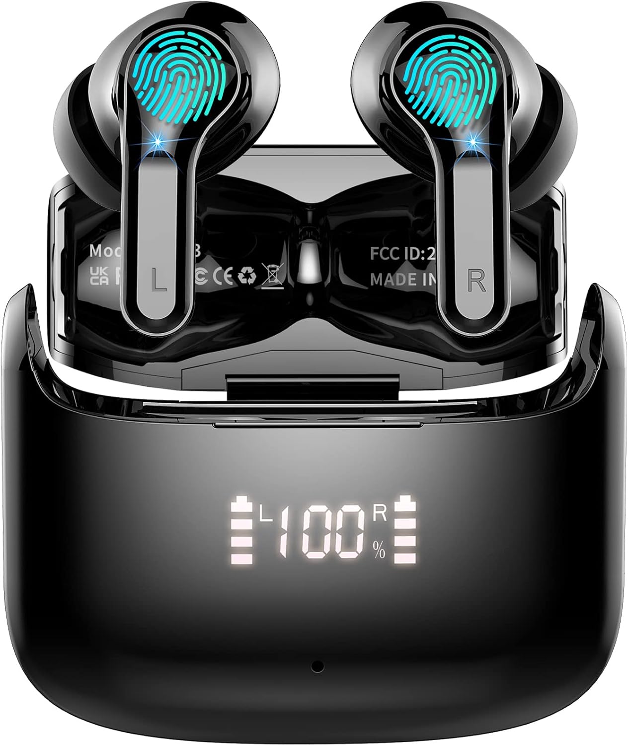 Wireless Earbud, Bluetooth Headphones 5.3 Stereo Bass Earphones 2023 Noise Cancelling 40H Dual Mic Call Earbud in-Ear USB-C LED Display IP7 Waterproof Sport Headset for Android iOS