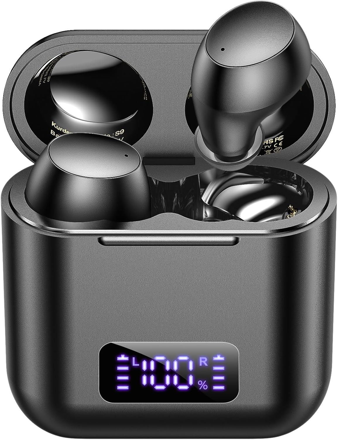 kurdene Wireless Earbuds, Mini Bluetooth Call Noise Canceling Headphones with Mic 40H Playtime Deep Bass Stereo in-Ear Earbud Lightweight IPX5 Waterproof for iPhone, Android-Black