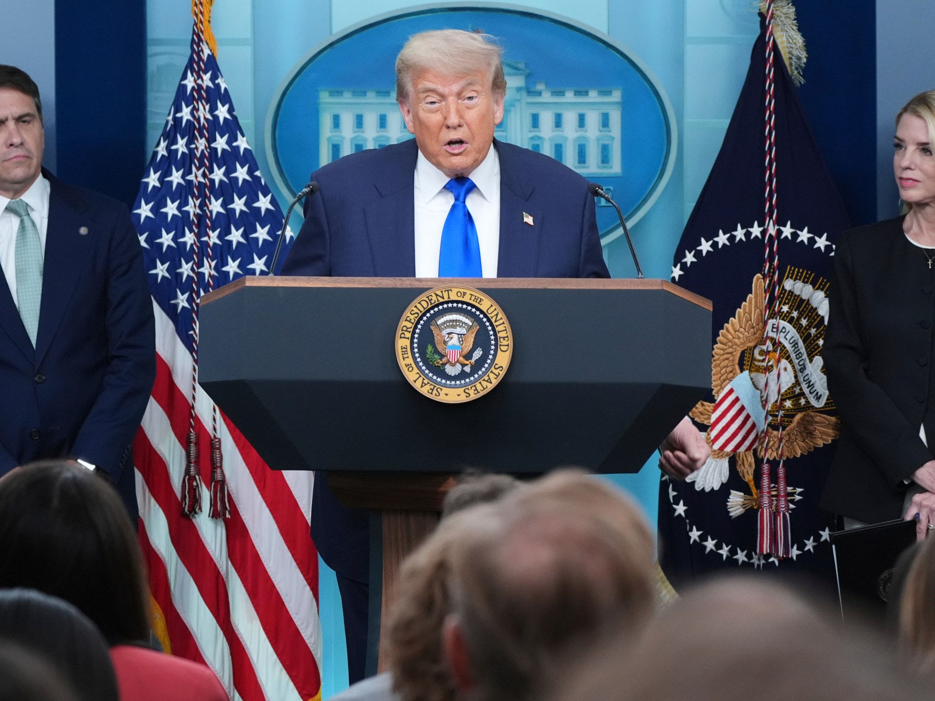 Trump reiterated the Iran atomic talk points, despite the rotating questions. Donald Trump News