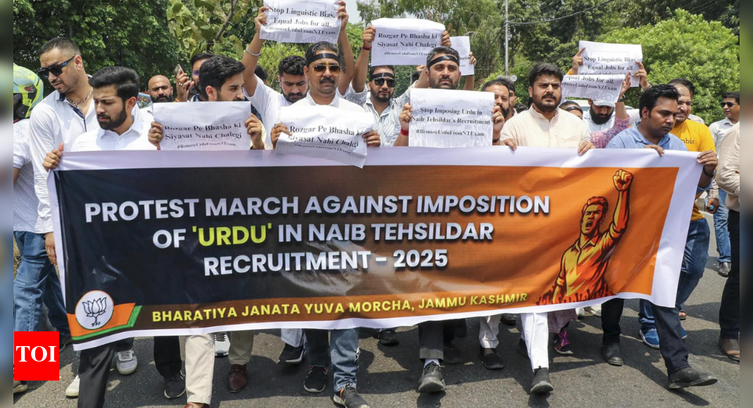 BJP MLAs protest in Jammu over compulsory Urdu for naib tehsildar posts, demand rollback | India News