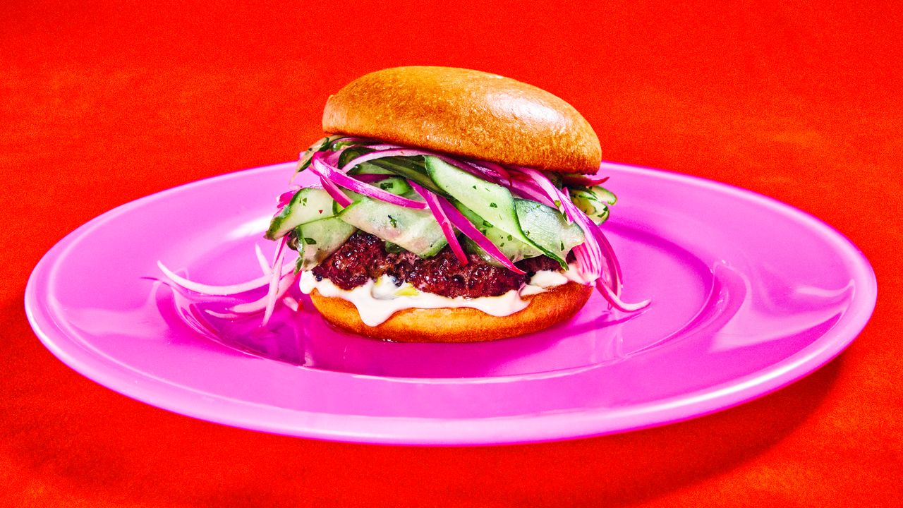 Juicy Bison Burger With Cucumber–Red Onion Slaw Recipe