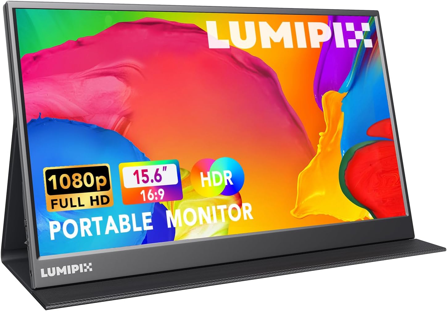 Portable Monitor 15.6 Inch 1080P FHD IPS Gaming Display Monitor with USB-C & HDMI, Ultra-Slim External Second Screen with Smart Cover & Speakers for Laptop, Xbox，PC, Mac, Phone, PS5, Switch
