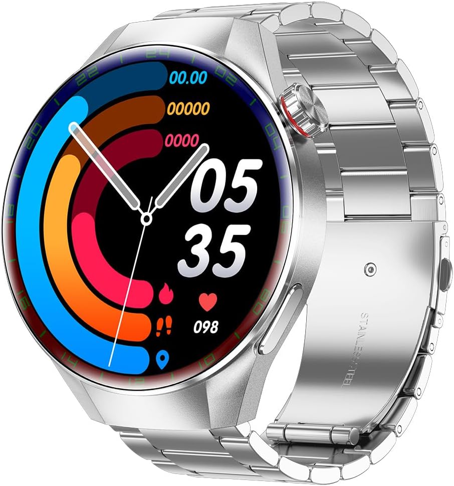 Smart Watches for Men, 1.73″ AMOLED Smartwatch with 100 Sports Modes, Heart Rate/Sleep Monitor, Bluetooth Phone Calls, IP67 Waterproof,Fitness Tracker for iPhone/Android (RB Silver)