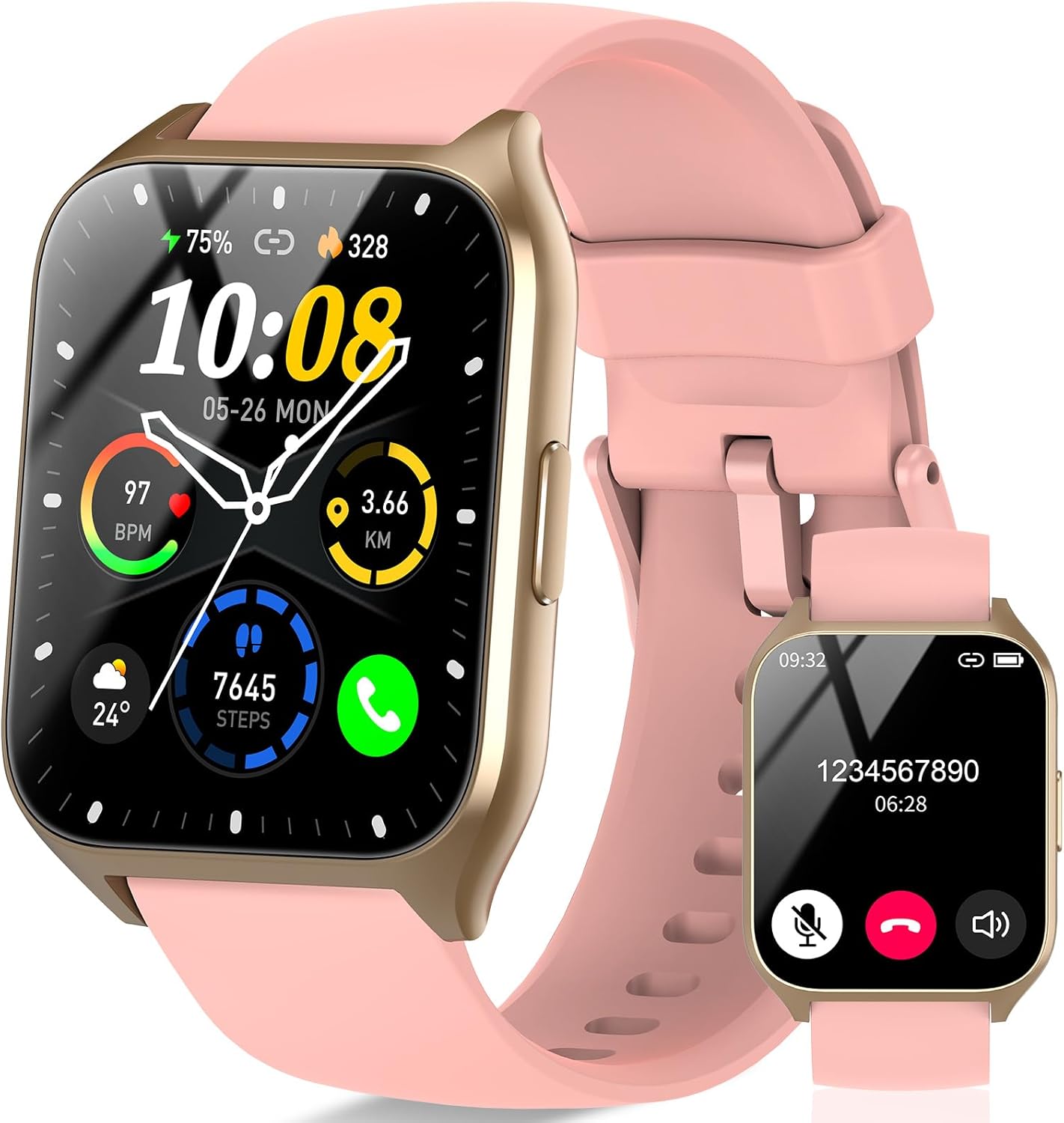 Smart Watch, 1.85″ HD Smartwatches for Men Women (Answer/Make Calls), 100+ Sport Modes with Fitness Tracker Watch, Heart Rate/Sleep Monitor, IP68 Waterproof Activity Tracker, Smartwatch Pink