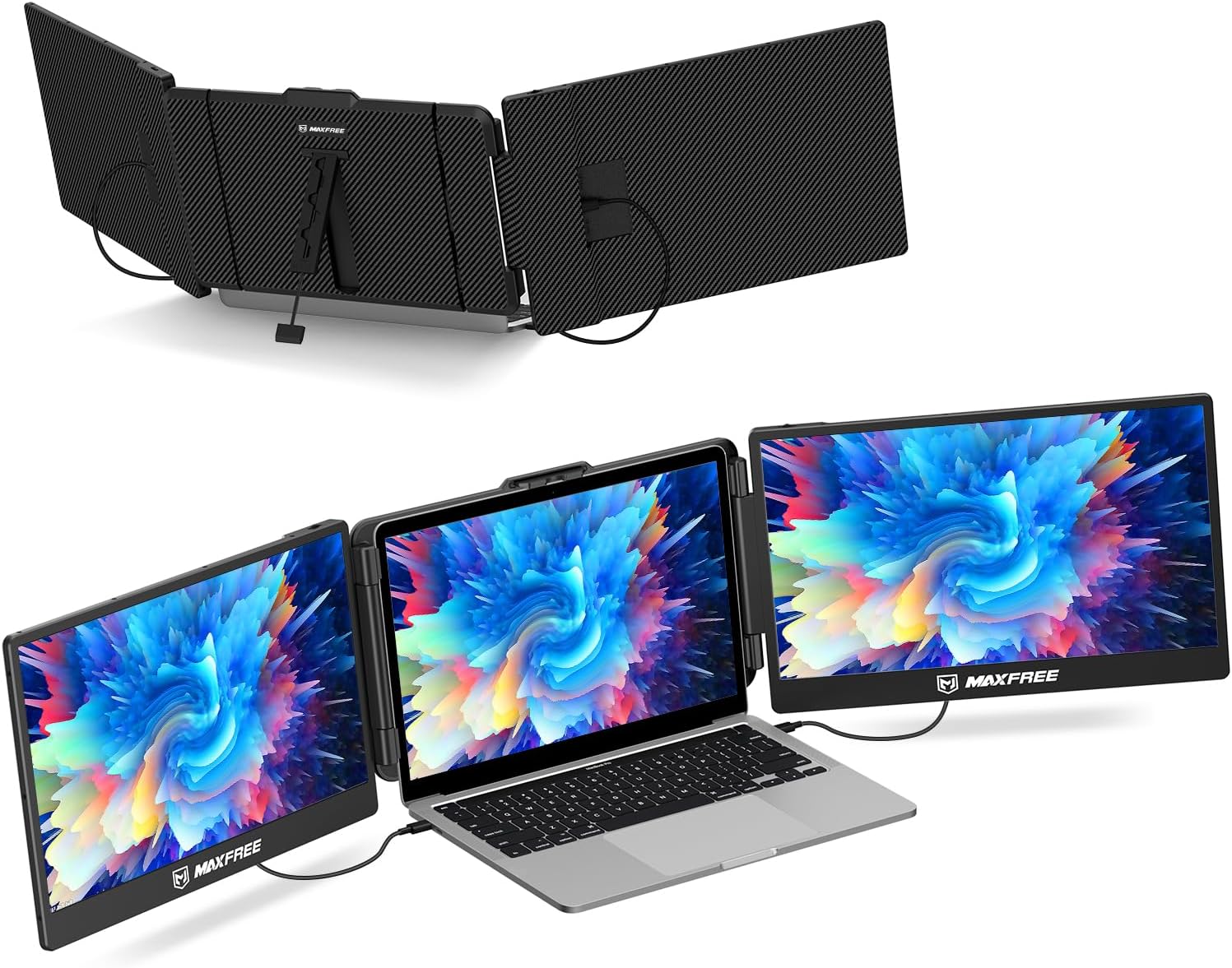 S2 Triple Monitor for Laptop, 14′ Plug & Play, 1080P HD Portable Screen Extender for 13-17.3′ Laptops, Compatible with Windows/Mac/Surface/Android/Switch
