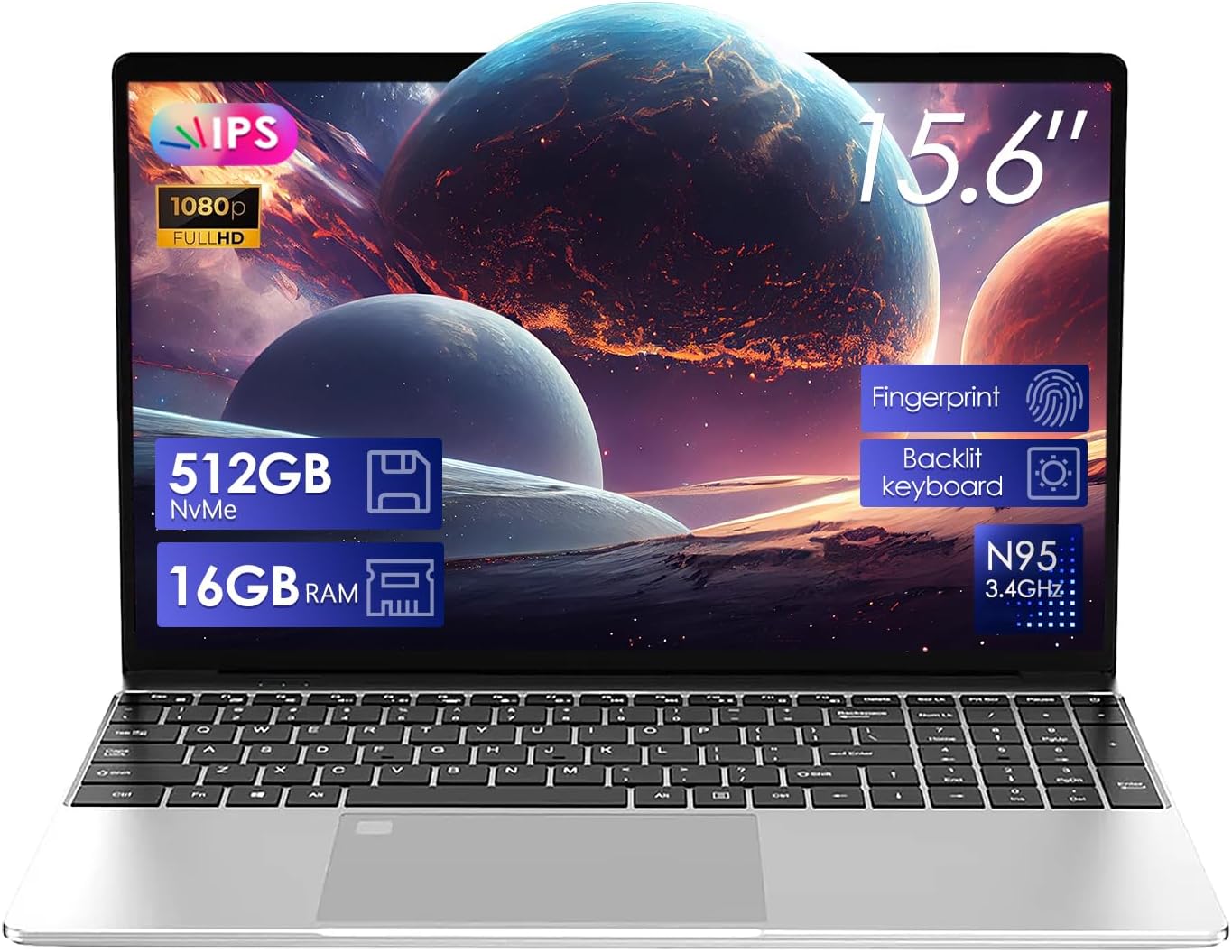 MINIHYPER 15.6″ FHD Laptop Computer for Business and Student, Intel Quad core Processor, 16GB DDR4 RAM, 512 PCIe SSD, WiFi 5, Type-C, HDMI,Backlit Keyboard,Silver