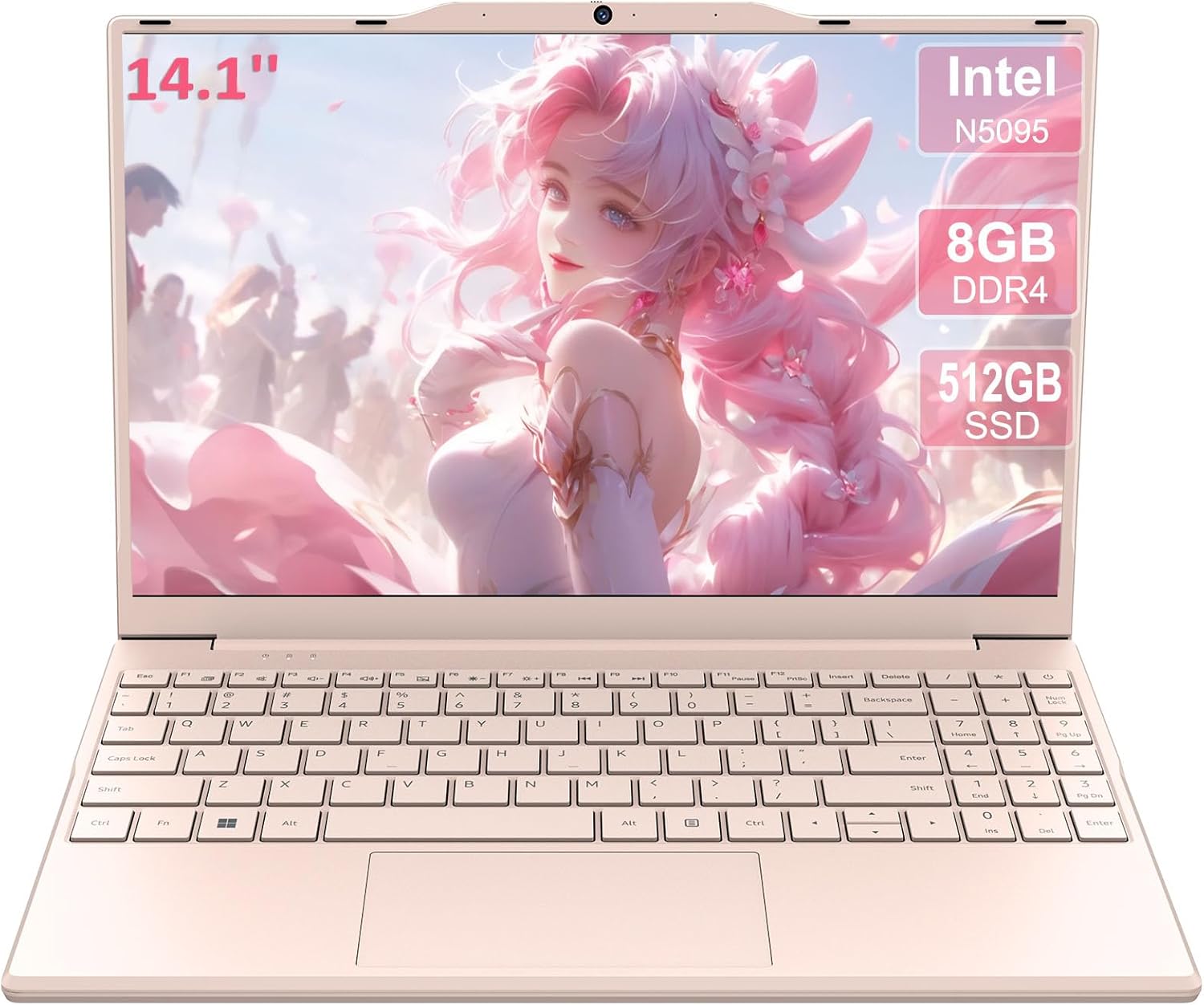 14” Student Laptop Computer,1080P FHD Display,8GB RAM,512GB SSD,N5095 CPU College Student Pink Laptop,Numeric Keypad,256GB TF Card,Webcam, 5GWiFi, HDMI,Pink