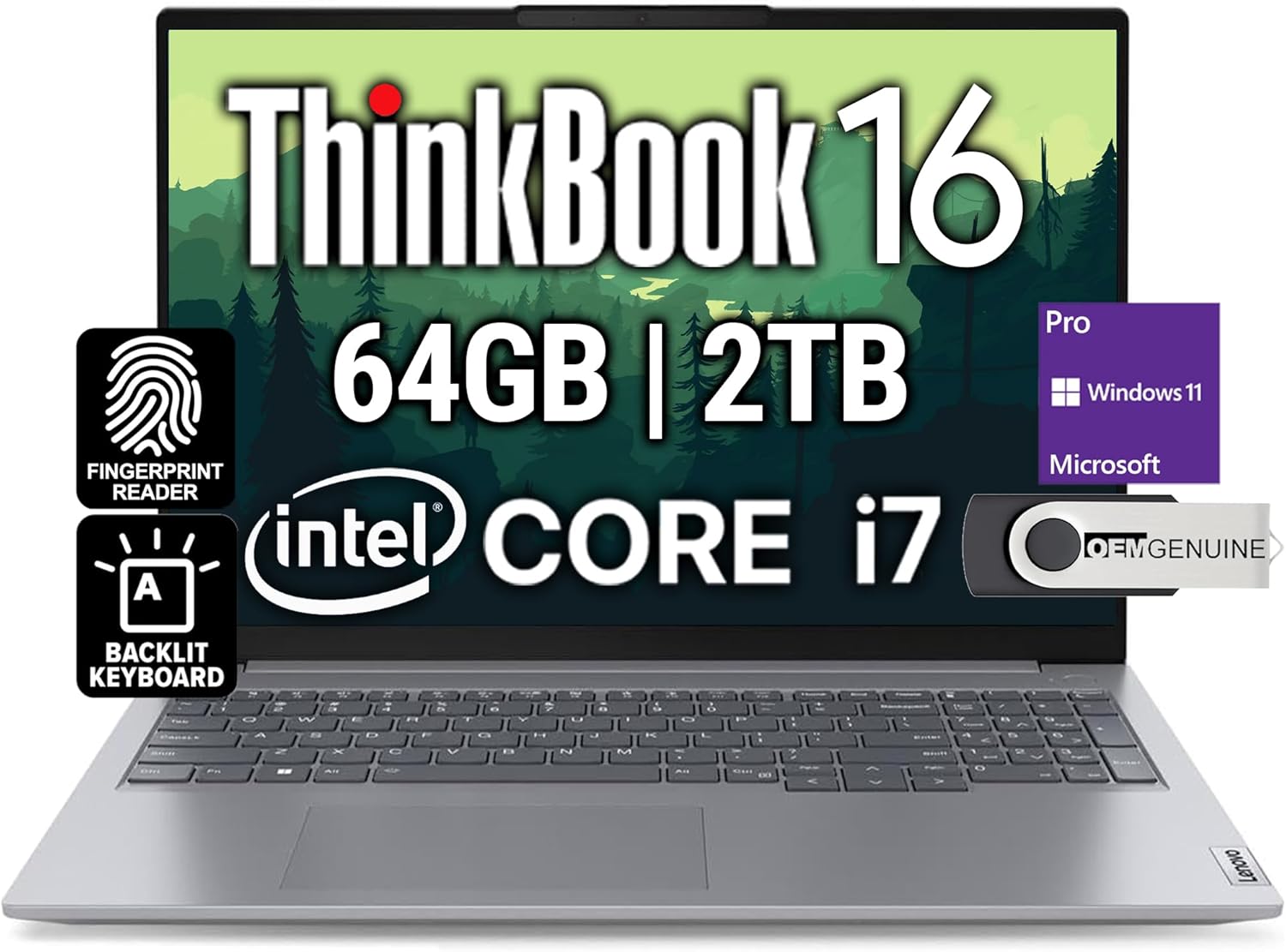 Lenovo ThinkBook 16 G6 Business Laptop, 16” FHD+, Intel 10 Core i7-1355U, 64GB DDR5, 2TB NVMe, WiFi 6 + BT, Backlit KB, Fingerprint, HD Webcam, Win 11 Pro Lenovo ThinkBook 16 G6 Business Laptop, 16” FHD+, Intel 10 Core i7-1355U, 64GB DDR5, 2TB NVMe, WiFi 6 + BT, Backlit KB, Fingerprint, HD Webcam, Win 11 Pro