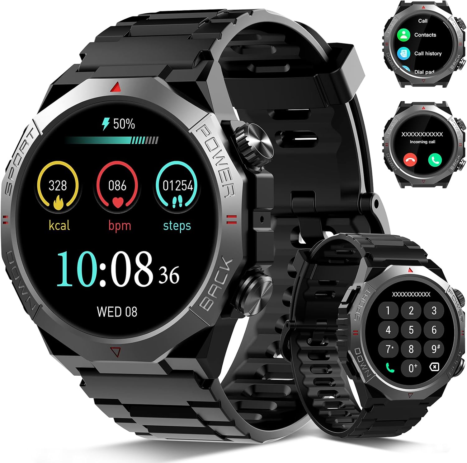 Military Smart Watches for Men (Answer/Make Calls), 1.39″ HD Fitness Watches, Heart Rate/Sleep Monitor, 110+ Sports Modes Watch for Men, IP68 Waterproof Watch, 30Day, Watches for Android/iPhone, Black