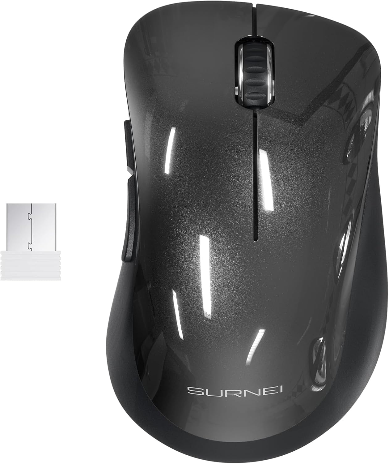 2.4GHz Silent Wireless Mouse, 1200 DPI Optical Cordless Mouse with USB Receiver, Ergonomic Grips, Grey Portable Travel Computer Mouse for Laptop, PC, Desktop, MacBook, 5 Buttons for Men and Women