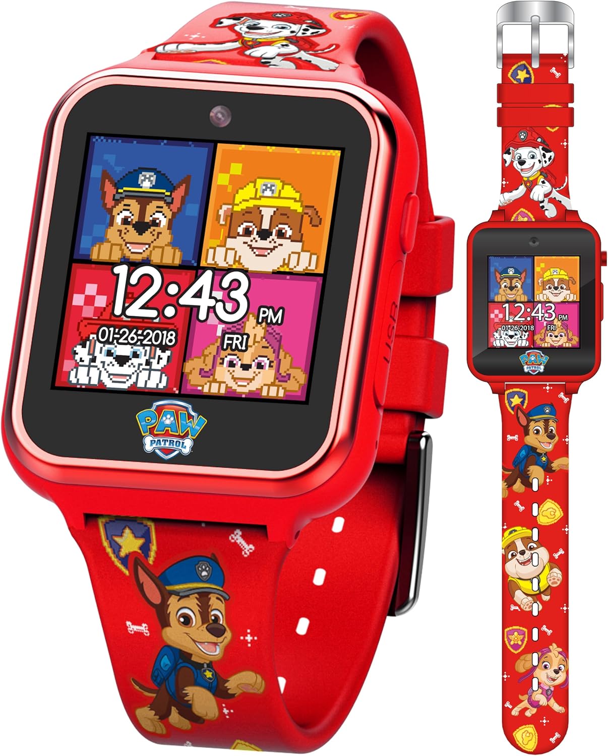 Accutime Paw Patrol Smart Watch with Camera for Kids and Toddlers – Interactive Smartwatch for Boys & Girls Featuring Games, Voice Recorder, Calculator, Pedometer, Alarm, Stopwatch, with USB Cable
