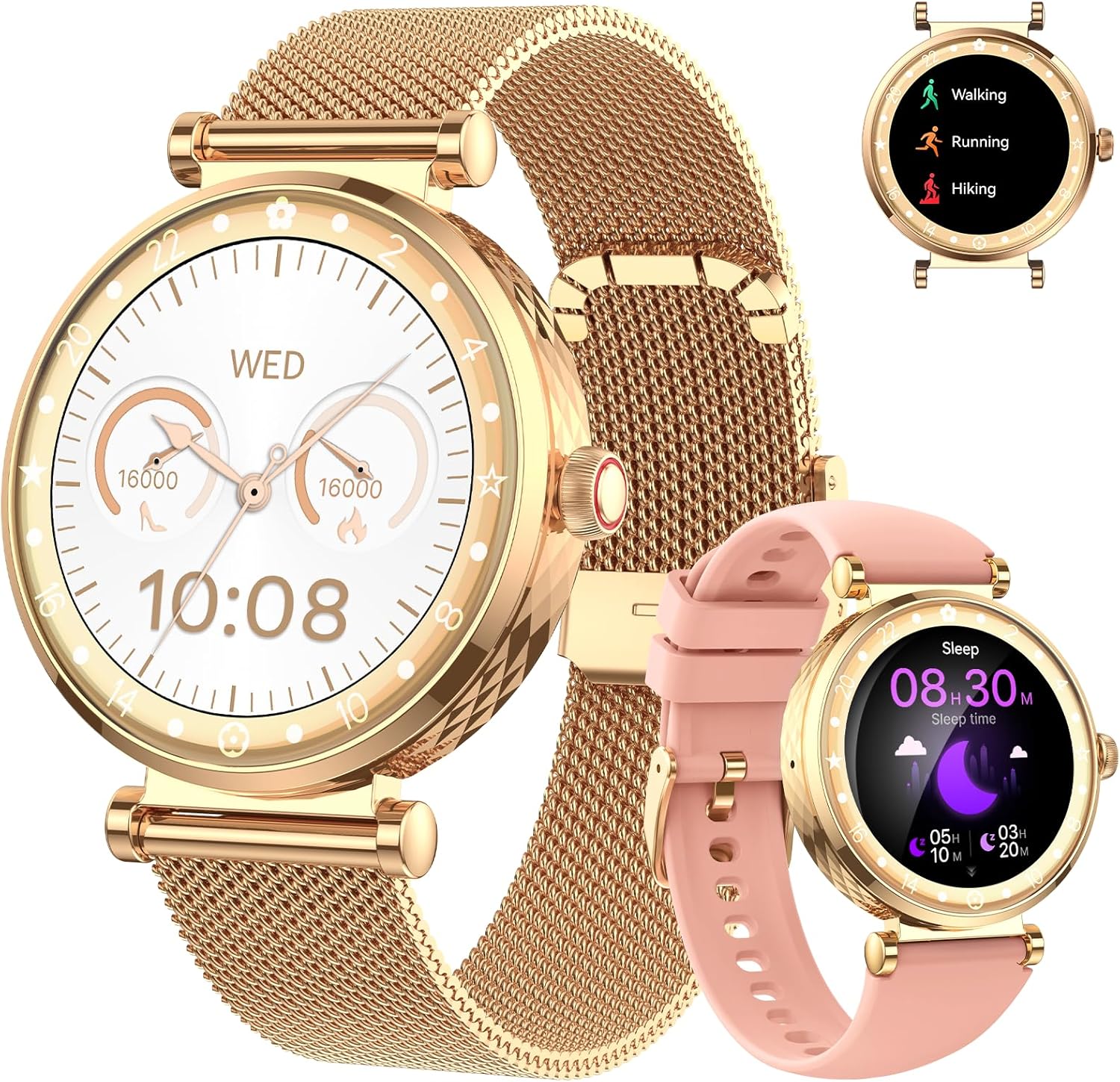 Smart Watch for Women, 1.19″ AMOLED Display Fitness Tracker Bluetooth Make/Answer Call, Watches with 110+ Sports Modes/Heart Rate/SpO2/Sleep Monitor, Smartwatch IP68 Waterproof for Android iOS