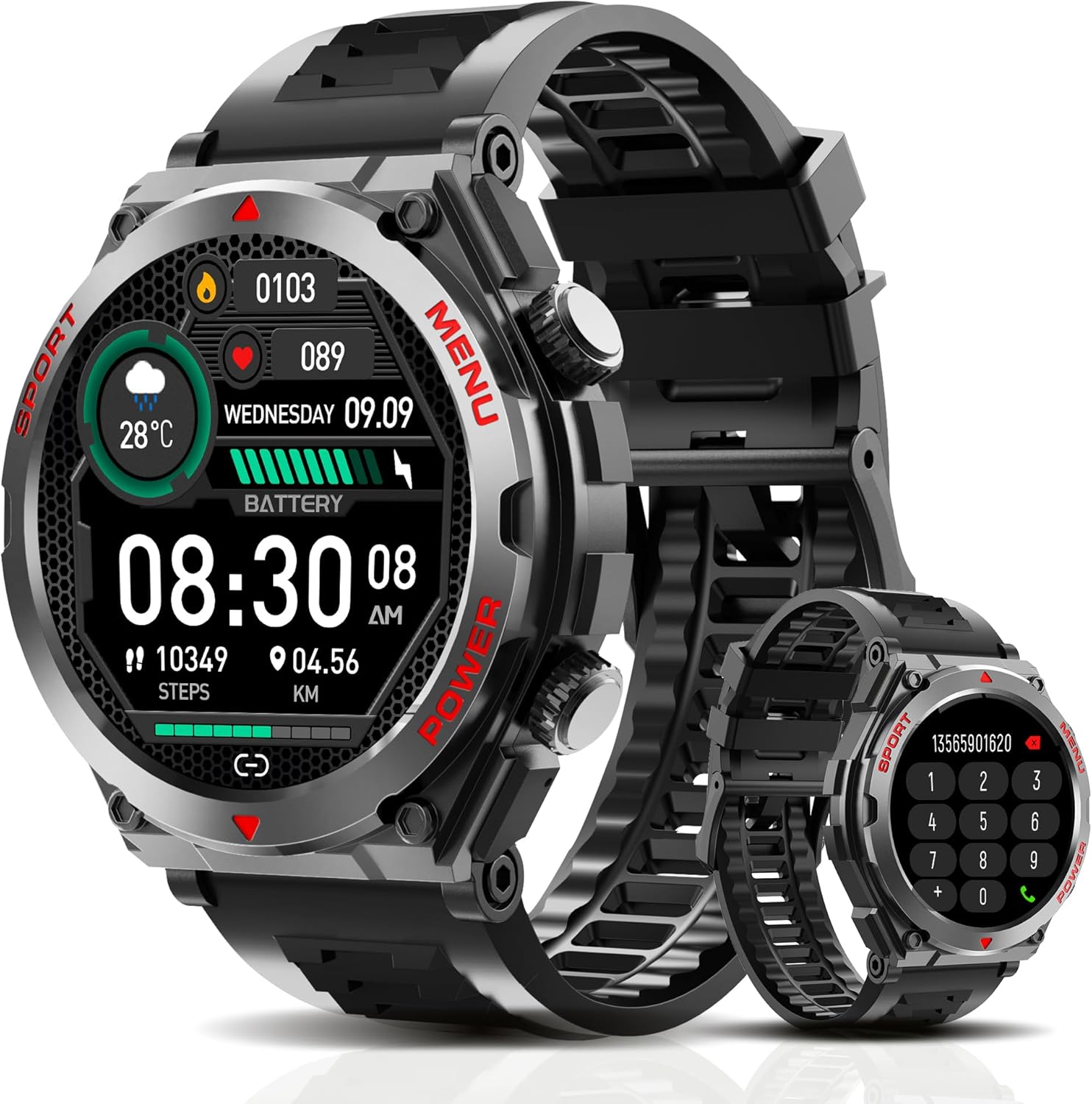 Military Smart Watch, 1.52-Inch Smartwatch with Text and Call, Heart Rate, Blood Oxygen, and Activity Trackers – Compatible with iPhone and Android, for Men and Women (Classic, Black)