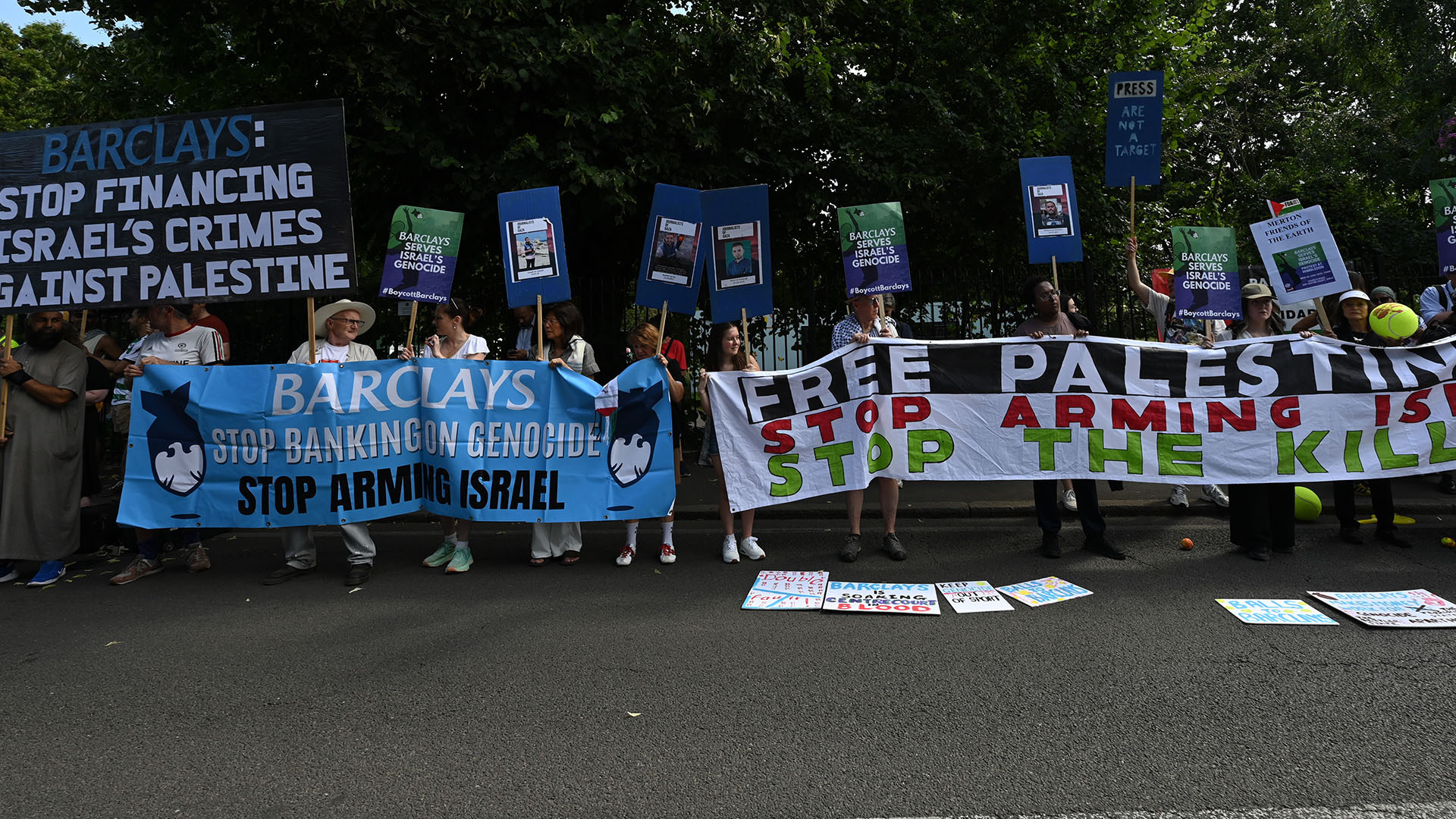 Protesters of Pro-Filistine in Wimbledon on Barclays Sponsorship. Tennis